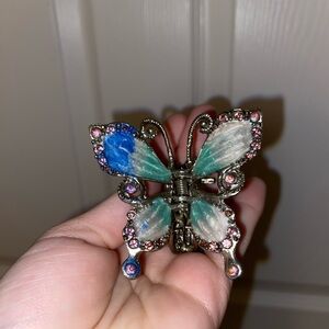 Small metal butterfly hair clip with rhinestones